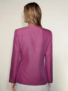 Aveloria Modichic Women's Blazer Straight Two-Tone Woven Overlap Square Neck Metal Button Shoulder Pads Modern Hot Pink Solid Women's Jacket Autumn Outfit Christmas - Pink - View 2