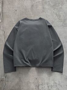 AXEPEAK 男士字母印花圓領長袖休閒T恤 - 黑色 - 查看 2