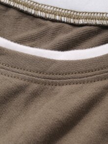 Dazy Plus Colorblock 2 In 1 Long Sleeve Casual Loose Fit T-Shirt - Khaki - View 7