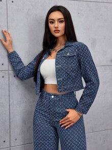 INAWLY 女款老錢風無彈力休閒夾克 - 中等水洗藍 - 查看 4