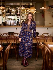 Dayvera Women's V-Neck All-Over Print Casual Party Long Dress - Blue - View 1