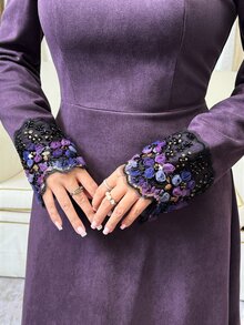 Feyla Chic Women's Violet Tone Midi Dress With Intricate Embroidered Cuff Details Perfect For Special Occasions - Purple - View 3