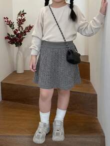 Dazy Kids 女童純色休閒日常針織裙 - 灰色 - 查看 5