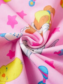 LOONEY TUNES X SHEIN Baby Girl Cartoon Print Short Sleeve Top And Shorts Loungewear Set - Multicolor - View 8