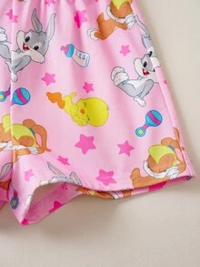 LOONEY TUNES X SHEIN Baby Girl Cartoon Print Short Sleeve Top And Shorts Loungewear Set - Multicolor - View 7