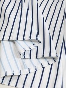 Elenzga Elegant Contrast Red Collar Striped Peplum Shirt Long Flare Sleeve ButtonUp Blouse - Multicolor - View 4