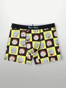 Rick and Morty X SHEIN سروال داخلي رجالي بطبعة كرتونية وحروف، كاجوال للاستخدام اليومي - الأسود - مشاهدة 3