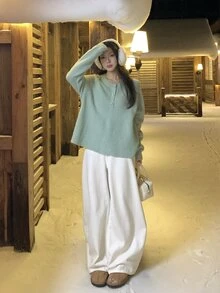 DAZY Women's Round Neck Korean Style Long Sleeve Autumn/Winter Sweater - Mist Green - View 4