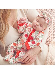SHEIN Newborn Baby Cute Knitted Casual Cartoon Pattern Romper & Headband Set - Apricot - View 1