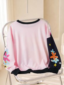 LOONEY TUNES X SHEIN Sudadera de manga larga con estampado de dibujos animados y bloques de color, talla grande, para otoño - Negro - Ver 2