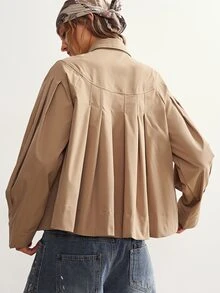 Bohemela Women's Solid Color Long Sleeve Pleated Design Single-Breasted Casual Regular Fit Jacket - Khaki - View 5