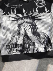 SHEIN 兒童青少年秋季新款休閒極簡寬鬆舒適連帽衛衣與喇叭褲兩件套，適合通勤、上學、日常休閒、外出、運動，秋冬適用 - 黑色 - 查看 3