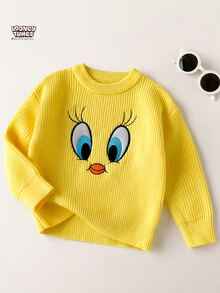LOONEY TUNES X SHEIN Baby Girl Cartoon Pattern Casual Daily Long Sleeve Sweater Autumn - Yellow - View 6