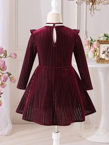 SHEIN Đầm len dệt màu trơn cổ đứng gấu bèo đính hạt phong cách thường ngày cho bé gái - Nhiều màu - Xem 2