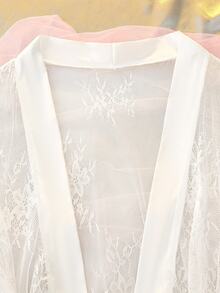 DelicateAllure White Lace Patchwork Sheer Satin Romantic Babydoll Nightgown For Women - White - View 3