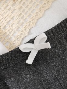 SHEIN Vintaside Kids 3件組幼童女款可愛甜美黑色白色灰色蝴蝶結鬆緊腰長褲 毛絨內裡加厚保暖 秋冬戶外休閒舒適長褲 - 黑色 - 查看 7