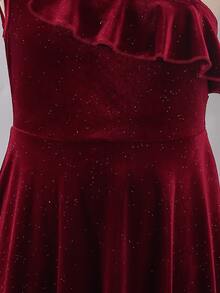 SHEIN Girls' Fashion Party Birthday Formal Wedding Elegant Evening Dress Graduation Prom Dinner Cocktail Vacation Silky Winter - Burgundy - View 5