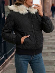 SHEIN Clasi Hooded Padded Fleece Lined Padded Coat, Comfortable And Warm, Winter Coat - Black - View 5