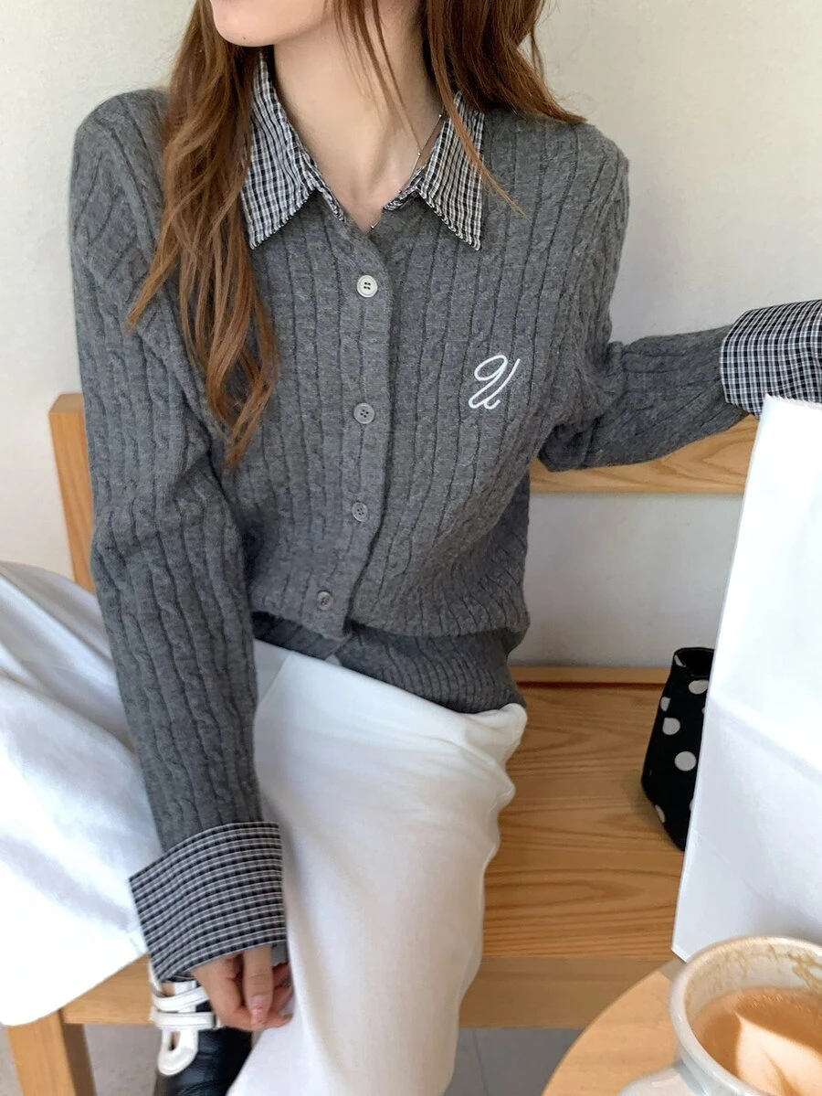 DAZY Women's Round Neck Long Sleeve Cardigan, Autumn/Winter - Coffee Brown - View 1