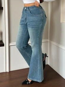 Dazy Plus Celana Jeans Model Flare dengan Dekorasi Saku Motif Leopard, Gaya Kasual Jalanan, Celana Denim Pas Badan - Light Wash - View 5