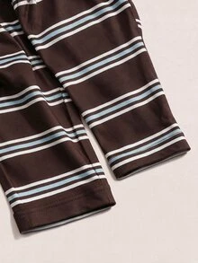 Solflare Plus Size Casual Colorblock Striped Knit Fitted Square Neck Long Sleeve Bodysuit, Suitable For Autumn/Winter - Multicolor - View 6