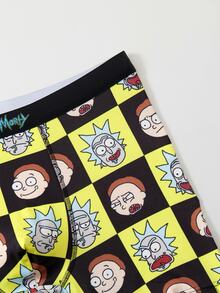 Rick and Morty X SHEIN سروال داخلي رجالي بطبعة كرتونية وحروف، كاجوال للاستخدام اليومي - الأسود - مشاهدة 6