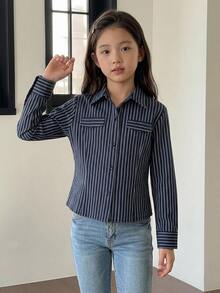 Hapijoa 大童女孩秋季服飾 (大號) 有領短袖襯衫 夏季 - 藏蓝色 - 查看 6