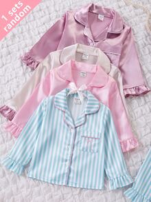 女嬰粉色蝴蝶結印花長袖褲裝 2 件套居家服，春/夏 - 藍色 - 查看 5