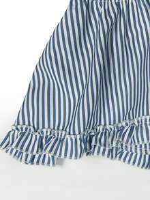 Linhara CURVE Blus Wanita LUMIGAL Leher V Bergaris Lipit Kasual Serbaguna untuk Aktivitas Sehari-hari - Blue and White - View 4