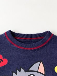 SHEIN X Care Bears 女童卡通圖案休閒日常長袖針織衫 - 寶藍色 - 查看 3
