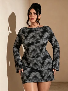 SHEIN BAE 大尺碼女款紮染休閒日常夏季旅行連身裙 - 彩色 - 查看 5