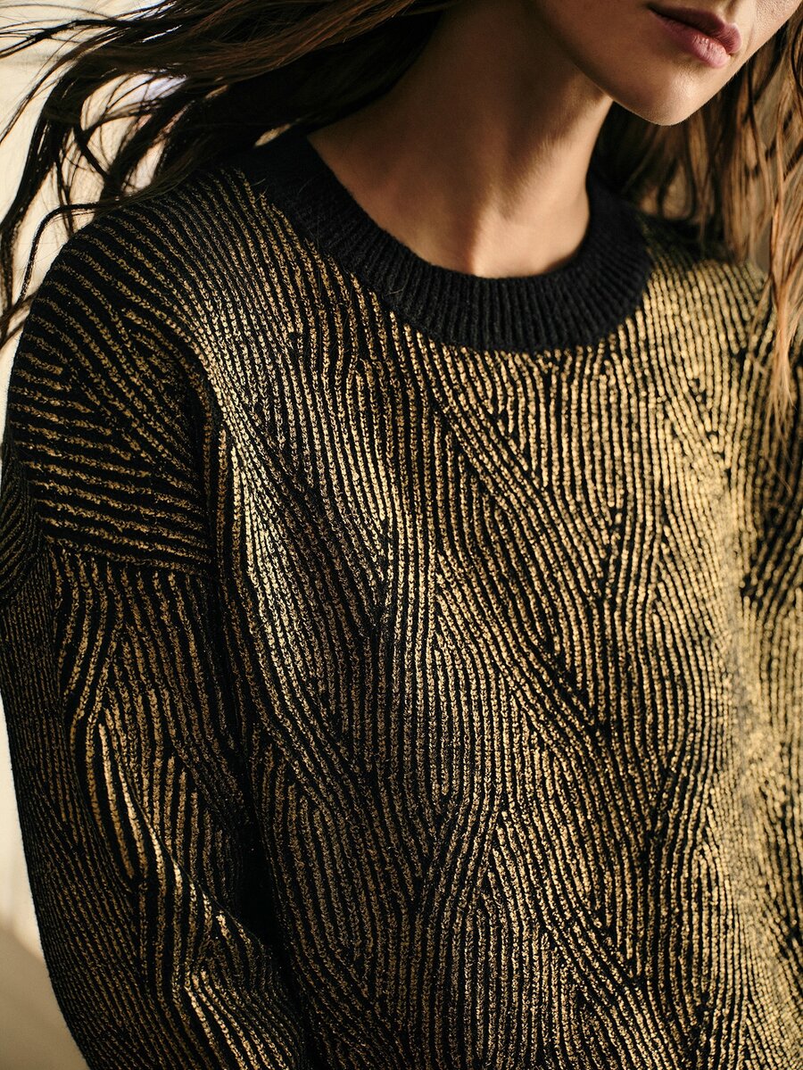 MOTF PREMIUM WOMEN'S COLORBLOCK CASUAL VERSATILE EVERYDAY LONG SLEEVE SWEATER - Gold - View 1