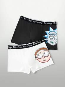Rick and Morty X SHEIN سروال داخلي رجالي بطبعة كرتونية - أبيض وأسود - مشاهدة 4