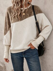 SHEIN LUNE Women's Casual Commute Sweatshirt Long Sleeve Color Block Patchwork Autumn/Winter Daily Basic Fashion Outwear Outfit - Multicolor - View 3