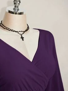SHEIN ICON 女款夏季休閒純色收腰T恤 - 紫色 - 查看 3