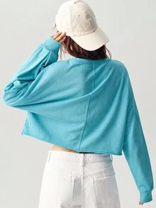 Bohemela 女款休閒純色V領長袖寬鬆套頭運動衫，秋冬款 - 薄荷藍 - 查看 2