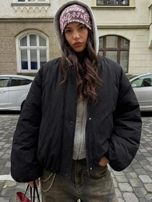 DAZY Women's Solid Color Casual Versatile Winter Padded Coat - Black - View 6