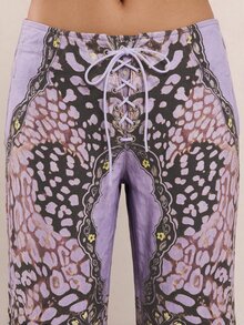 MUSERA 孔雀印花繫帶直筒印花牛仔褲 Coo 秋季 - 紫色 - 查看 5