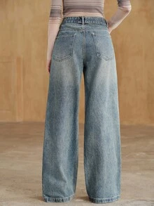 Anewsta Women's Casual Straight Leg Denim Jeans With Pockets And Buttons For Daily Wear - Blue - View 7