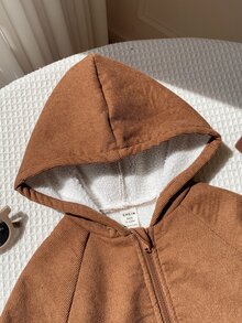 SHEIN 嬰兒男嬰兒女嬰兒男秋冬款卡通熊圖案連帽長袖連身褲，百搭舒適 - 彩色 - 查看 3