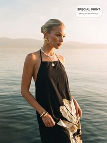 CAJUNI Chic Vacation Golden Palm Embroidery Elegant Open Back Maxi Dress - Black - View 9
