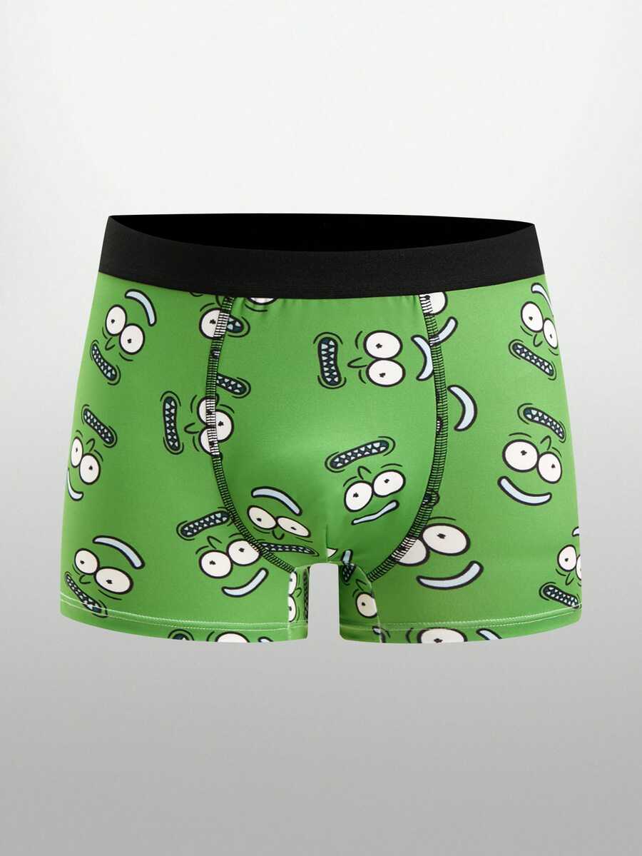 Rick and Morty X SHEIN Men's Cartoon Print Casual Everyday Boxer Briefs - Green - View 1