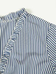 Linhara CURVE Blus Wanita LUMIGAL Leher V Bergaris Lipit Kasual Serbaguna untuk Aktivitas Sehari-hari - Blue and White - View 5