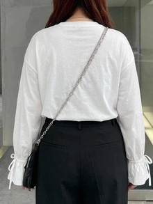 Dazy Plus Korean Style Bell Sleeve Loose White T-Shirt - White - View 2