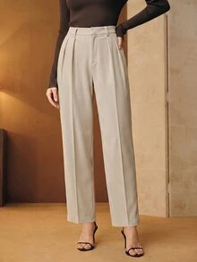 Anewsta Essential Women's Modern Retro Versatile Commute Double Pleated Corduroy Loose Tapered Ankle Casual Pants - Apricot - View 6