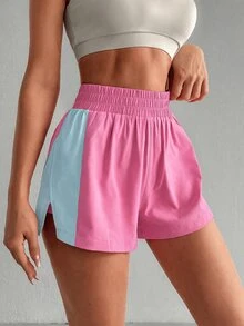 SHEIN Sovereign Charm 條紋拼接側開衩運動短褲 - 彩色 - 查看 6