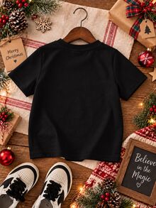 Young Boy Christmas Pattern Knitted Soft Crew Neck Short Sleeve Pullover T-Shirt Kids - Black - View 3