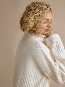 MOTF PREMIUM WOMEN'S SOLID COLOR HIGH NECK DROP SHOULDER LONG SLEEVE CASUAL SWEATER - White - View 6