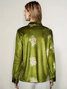 Aveloria Modichic 女款直筒天鵝絨立領盤扣雙口袋優雅綠色花卉印花中式上衣 國慶穿搭優雅女裝上衣 - 紫色 - 查看 2