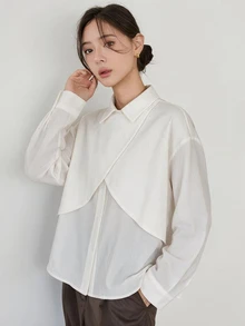 Dazy-Less Women's White Turn-Down Collar Button Long Sleeve Loose Casual Commute Versatile Elegant Blouse, Autumn/Winter - White - View 4